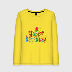 Лонгслив хлопковый женский Happy birthday greetings, цвет: желтый