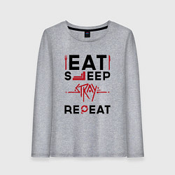 Лонгслив хлопковый женский Надпись: Eat Sleep Stray Repeat, цвет: меланж