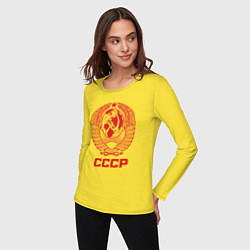 Лонгслив хлопковый женский Герб СССР: Советский союз, цвет: желтый — фото 2