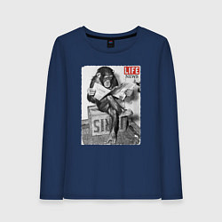 Лонгслив хлопковый женский LIFE NEWS:monkeys, цвет: тёмно-синий