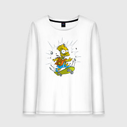 Лонгслив хлопковый женский Барт Симпсон - зомби на скейтборде, цвет: белый