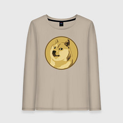 Лонгслив хлопковый женский Пёсик Доге в круге, цвет: миндальный