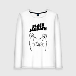 Лонгслив хлопковый женский Black Sabbath - rock cat, цвет: белый