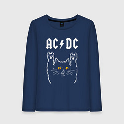 Лонгслив хлопковый женский AC DC rock cat, цвет: тёмно-синий