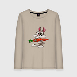 Лонгслив хлопковый женский Зайчик держит морковку, цвет: миндальный
