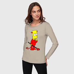 Лонгслив хлопковый женский Bart Simpson - devil, цвет: миндальный — фото 2