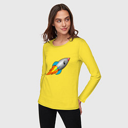 Лонгслив хлопковый женский Ракета летит в небе, цвет: желтый — фото 2