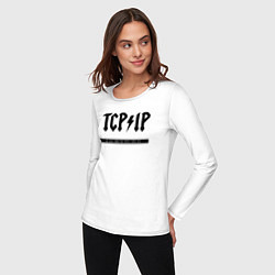 Лонгслив хлопковый женский TCPIP Connecting people since 1972, цвет: белый — фото 2