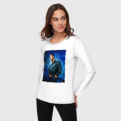 Лонгслив хлопковый женский Dave Gahan Depeche Mode - blue background, цвет: белый — фото 2