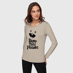 Лонгслив хлопковый женский Happy Three Friends - LOGO, цвет: миндальный — фото 2