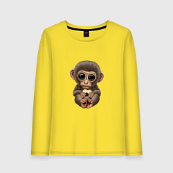 Лонгслив хлопковый женский Футбол - Обезьянка, цвет: желтый