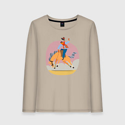 Лонгслив хлопковый женский Наездник на лошадке - Родео, цвет: миндальный