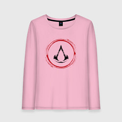 Лонгслив хлопковый женский Символ Assassins Creed и красная краска вокруг, цвет: светло-розовый