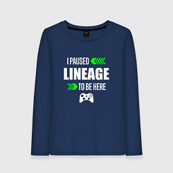 Лонгслив хлопковый женский I paused Lineage to be here с зелеными стрелками, цвет: тёмно-синий