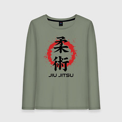 Лонгслив хлопковый женский Jiu jitsu red splashes logo, цвет: авокадо