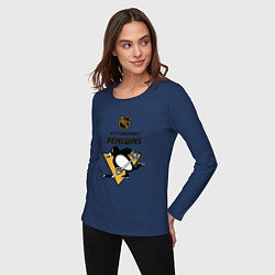 Лонгслив хлопковый женский Питтсбург Пингвинз НХЛ логотип, цвет: тёмно-синий — фото 2
