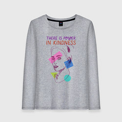 Лонгслив хлопковый женский There is power in kindness, цвет: меланж