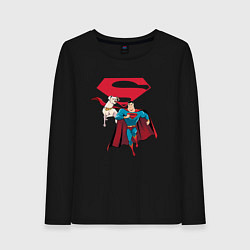 Лонгслив хлопковый женский Крипто и Супермен с лого DC Лига Суперпитомцы, цвет: черный