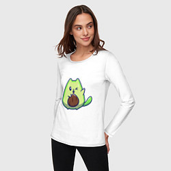 Лонгслив хлопковый женский Avocado green cat, цвет: белый — фото 2