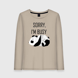 Лонгслив хлопковый женский Извини я занят - панда, цвет: миндальный