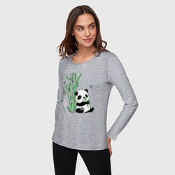 Лонгслив хлопковый женский Панда бамбук и стрекоза, цвет: меланж — фото 2