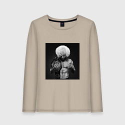 Лонгслив хлопковый женский Хабиб Нурмагомедов чемпион, цвет: миндальный