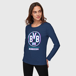Лонгслив хлопковый женский Borussia FC в стиле glitch, цвет: тёмно-синий — фото 2