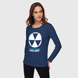 Лонгслив хлопковый женский Fallout в стиле glitch и баги графики, цвет: тёмно-синий — фото 2