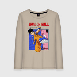 Лонгслив хлопковый женский Dragon Ball - Сон Гоку - Удар, цвет: миндальный