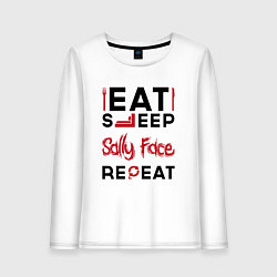 Лонгслив хлопковый женский Надпись: eat sleep Sally Face repeat, цвет: белый