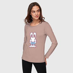 Лонгслив хлопковый женский Кролик в маске, цвет: пыльно-розовый — фото 2