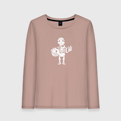 Лонгслив хлопковый женский Скелетик и тыковка, цвет: пыльно-розовый