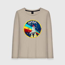 Лонгслив хлопковый женский NASA - emblem - USA, цвет: миндальный