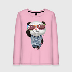 Лонгслив хлопковый женский Прикольный пандёныш в темных очках и наушниках, цвет: светло-розовый
