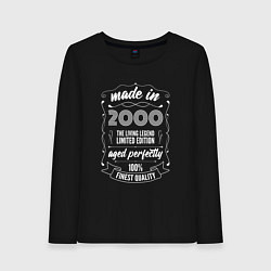 Лонгслив хлопковый женский Made in 2000 retro old school, цвет: черный