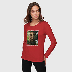 Лонгслив хлопковый женский Мудрое дерево с лицом мем - когда тебе больше 25, цвет: красный — фото 2