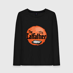 Лонгслив хлопковый женский Cat father, цвет: черный