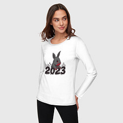 Лонгслив хлопковый женский Чёрный кровожадный кролик, цвет: белый — фото 2