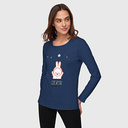 Лонгслив хлопковый женский Веселый кролик и звезды, цвет: тёмно-синий — фото 2
