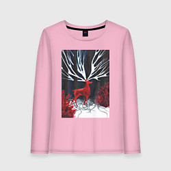 Лонгслив хлопковый женский Красный олень с гиганскими рогами, цвет: светло-розовый