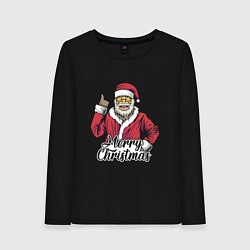 Лонгслив хлопковый женский Christmas Santa, цвет: черный