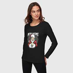 Лонгслив хлопковый женский Санта Клаус, цвет: черный — фото 2