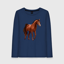 Лонгслив хлопковый женский Тракененская лошадь, цвет: тёмно-синий