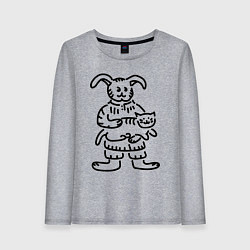 Лонгслив хлопковый женский Кролик гладит кота, цвет: меланж