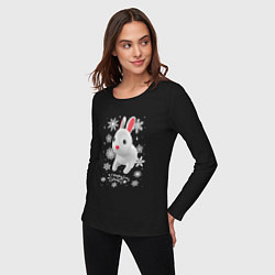 Лонгслив хлопковый женский Серый кролик и снежинки, цвет: черный — фото 2