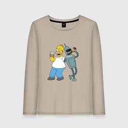 Лонгслив хлопковый женский Drunk Homer and Bender, цвет: миндальный