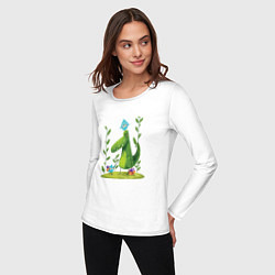 Лонгслив хлопковый женский Крокодил и птички, цвет: белый — фото 2