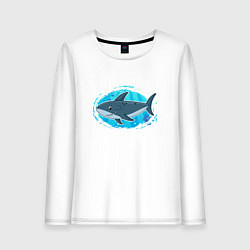 Лонгслив хлопковый женский Мультяшная акула под водой, цвет: белый