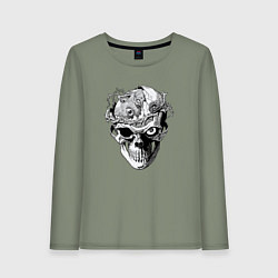 Лонгслив хлопковый женский Рыцарь - череп, цвет: авокадо