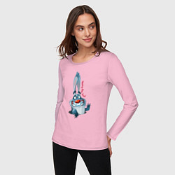 Лонгслив хлопковый женский Прикольный зубастый кролик, цвет: светло-розовый — фото 2